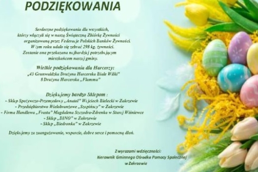PODZIĘKOWANIA ZA WIELKANOCNĄ ZBIÓRKĘ ŻYWNOŚCI